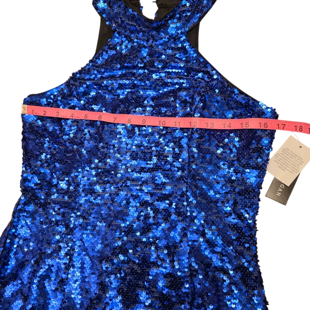 Donna Morgan Shimmering Blue Sequin Midi Dress Size 10 - Picture 7 of 12